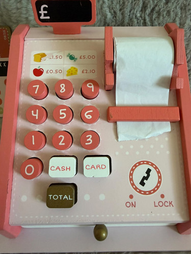 Pink wooden toy cash - cash, register