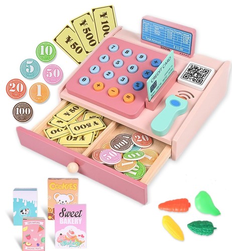 Wooden cash register kids toy - wooden,